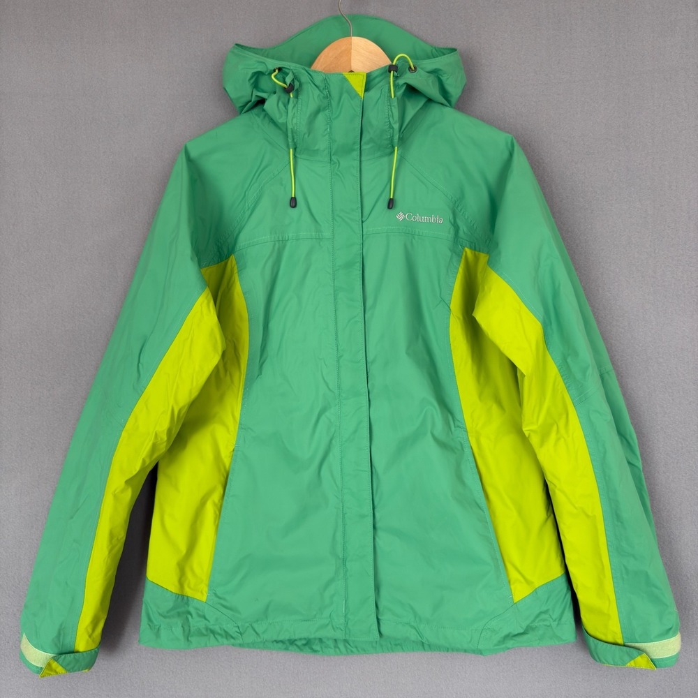 Columbia Arcadia Rain Jacket Women L Omni-Tech Waterproof Breathable Green Teal